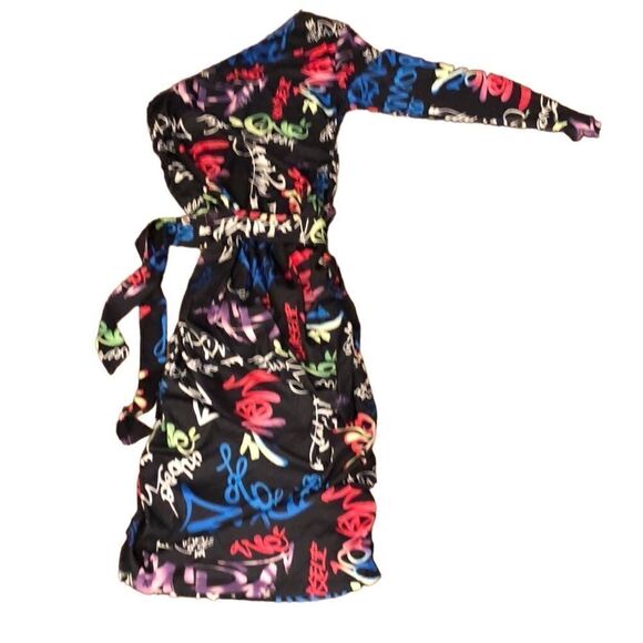 Off shoulder graffiti print bodycon cinched dress homemade - Picture 1 of 10
